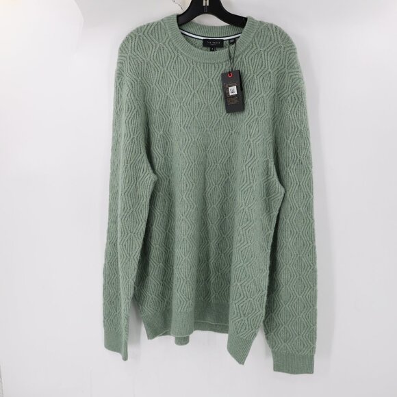 NWT Ted Baker sweater mens 6 Textured Cable Knit Wool Blend crew neck green
